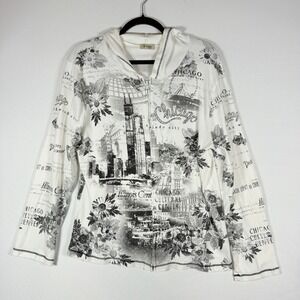 Cactus XL White Chicago Tourist Rhinestone Dazzle Floral City Full Zip Hoodie